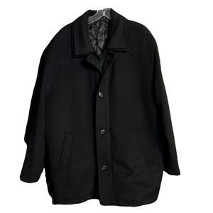 Black Pea Coat Button Zip Front Inside Drawstring Sz L J Ferra